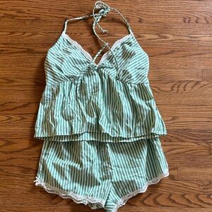 Striped Mint Green & White matching Set